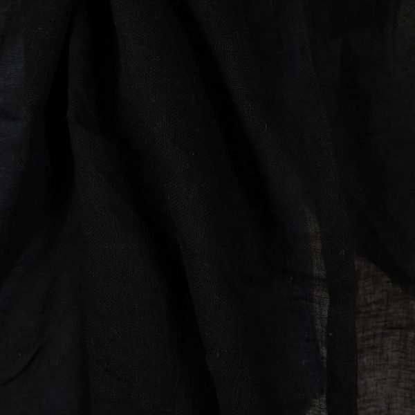 Transparent black linen fabric washed close up detail