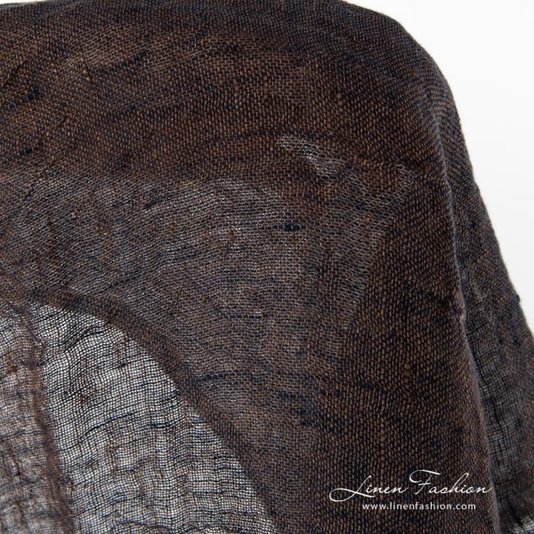 100% washed linen fabric in brown navy.