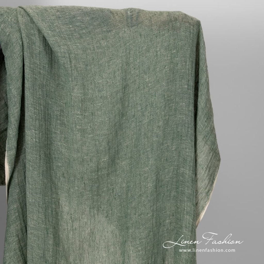 Transparent green linen fabric, washed.