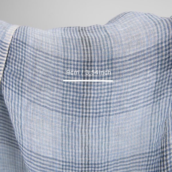 linen gauze blue checks fabric, 145cm. width