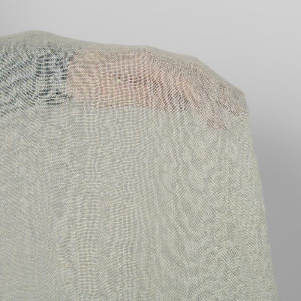 Washed linen fabric greenish grey melange, transparent