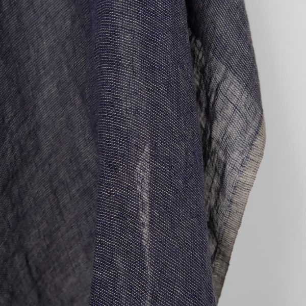Washed linen fabric dark blue and green transparent, for clothes, curtains