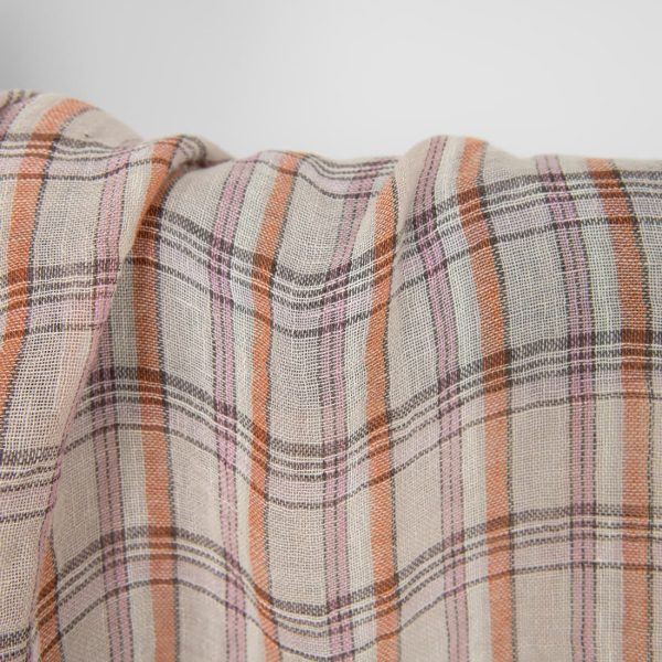 Washed linen fabric multicolour checks transparent, 100% linen
