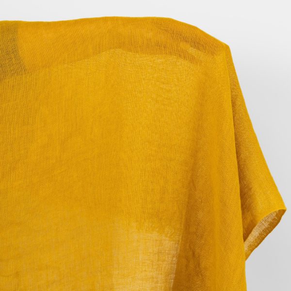 Sheer linen fabric golden ochre, washed, lightweight