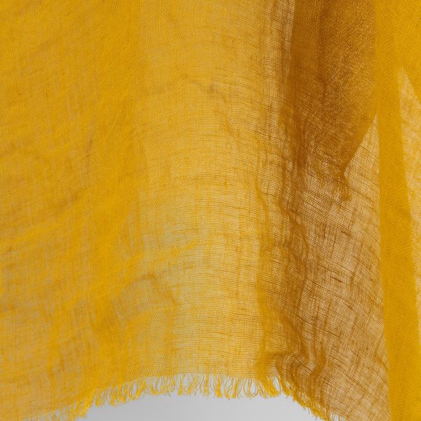 Sheer linen fabric golden ochre, washed, mustard yellow