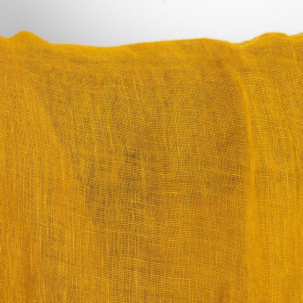Sheer linen fabric golden ochre, washed, transparent