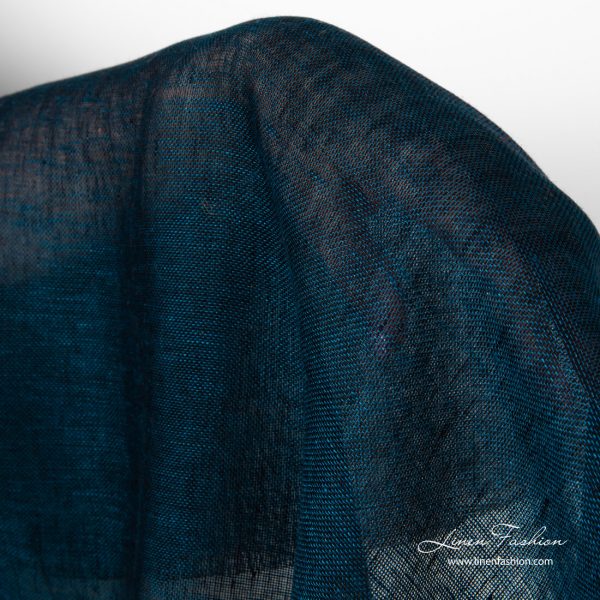 Transparent linen fabric in black blue color