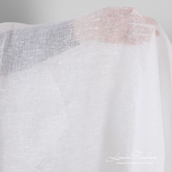 Transparent linen fabric in optical white color for curtains, shawls and scarves