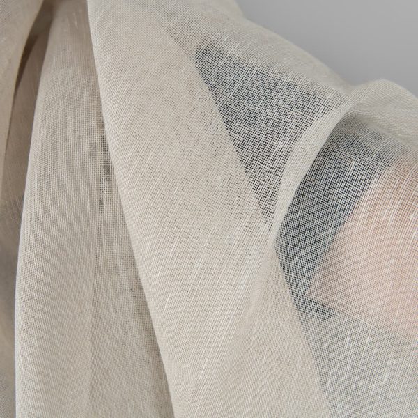 Light beige transparent linen fabric close up detail