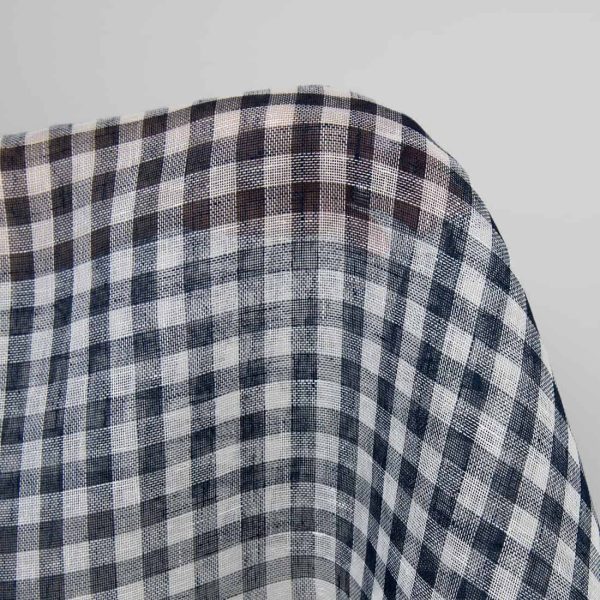 Linen fabric in dark blue and white checks, transparent