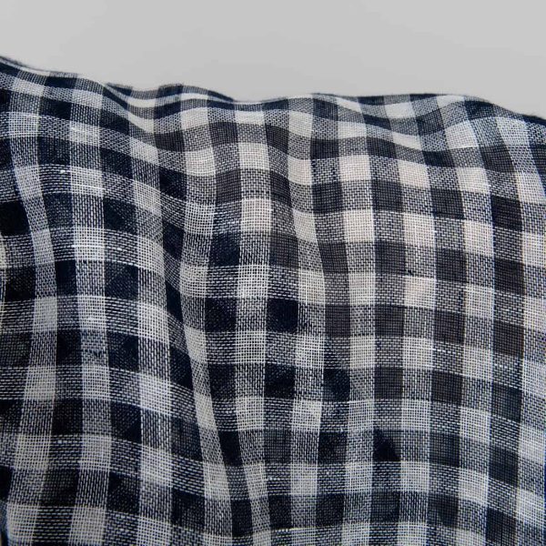 Linen fabric in dark blue and white checks, gauze