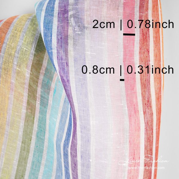 Rainbow striped linen - width in cm & inch