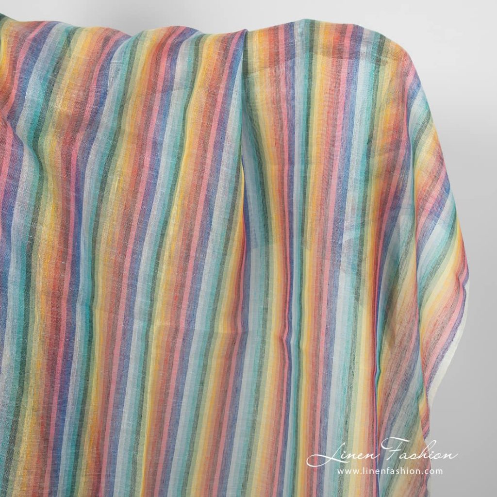 Linen fabric striped rainbow colours transparent