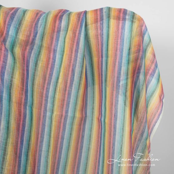 Linen fabric striped rainbow colours transparent