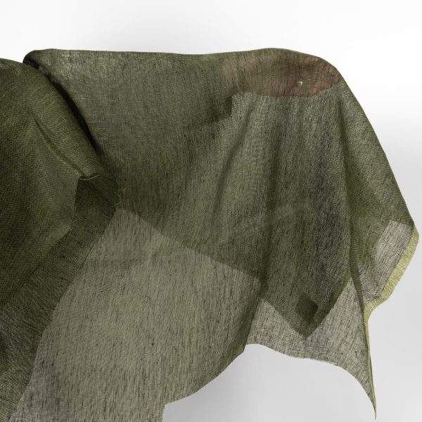 Linen fabric dark moss green colour transparent