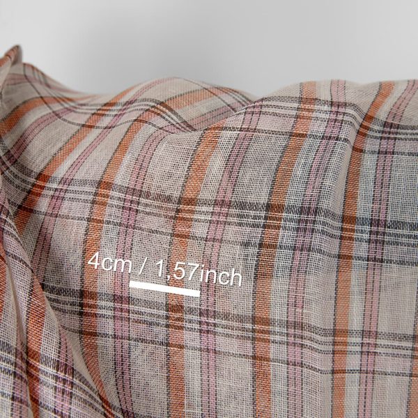 Linen fabric beige orange pink checks multicolour gauze, with measurements