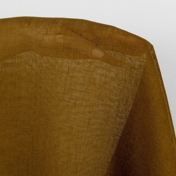 Sheer linen fabric golden brown, washed, plain weave