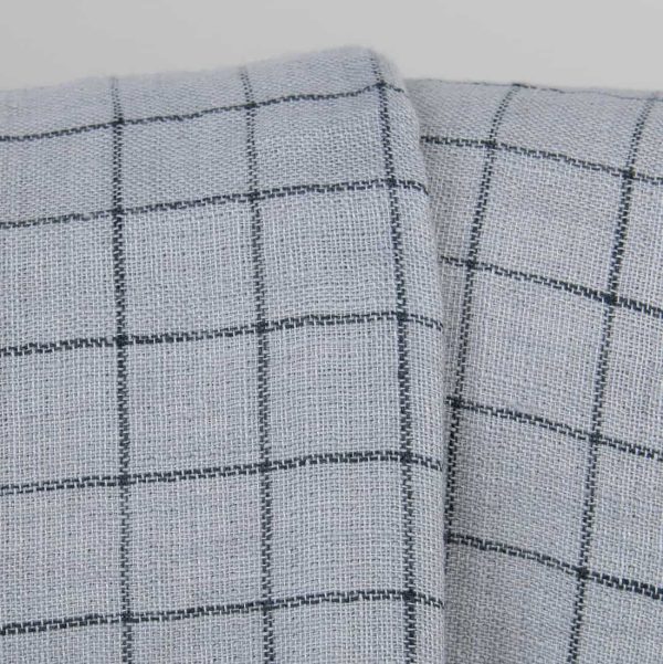 Grey checked linen fabric, double layer
