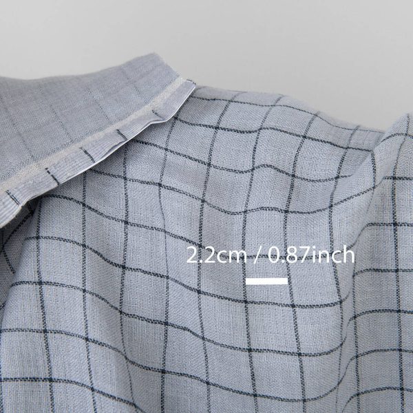 Grey checked linen fabric, with measurements