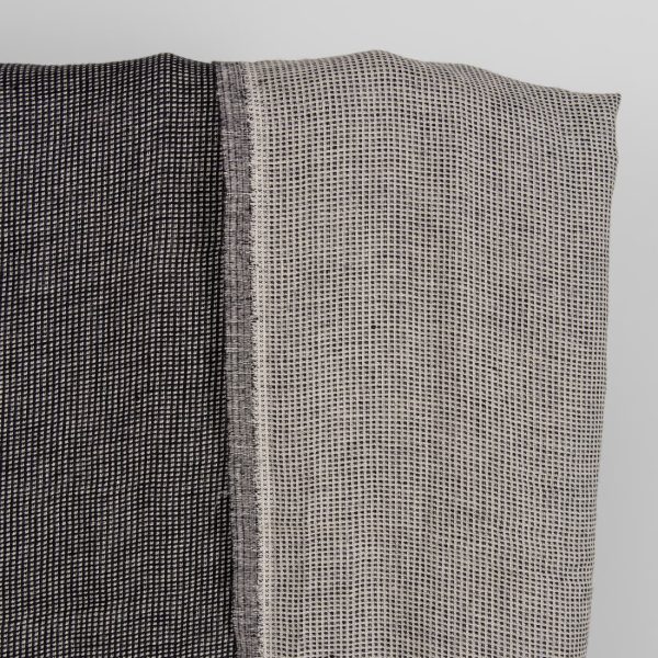 Linen black checked double sided fabric washed lighter side