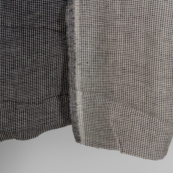 Linen black checked double sided fabric washed close up detail