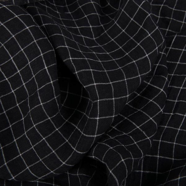 ブラックチェック 二重織りリネン生地 ウォッシュ加工 - 画像 (3)