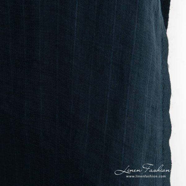 Dark blue linen fabric in stripes, for clothes and home textile