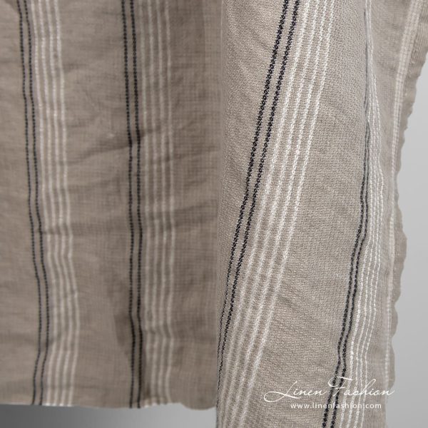 Grey brown linen fabric in stripes, perfect for towels, bathrobes and bedding sets