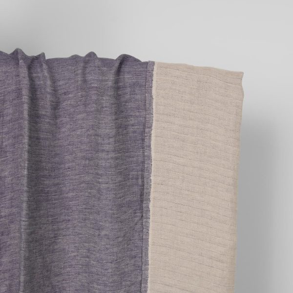 Washed linen fabric cobalt blue and beige double-sided