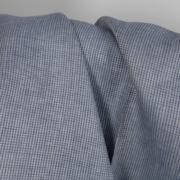 Linen fabric blue-grey small pattern close up detail