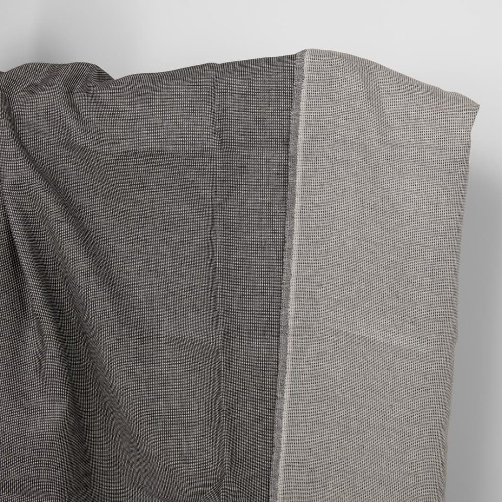 Linen black checked double sided fabric