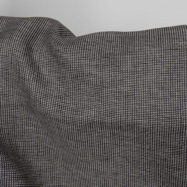Linen black checked double sided fabric darker side