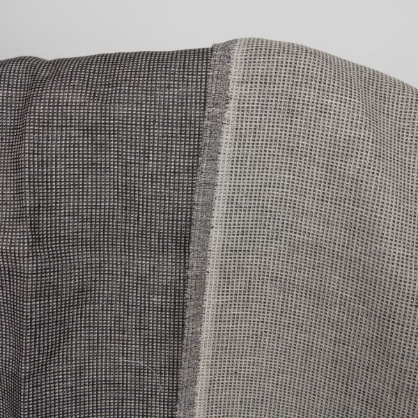 Linen black checked double sided fabric lighter side