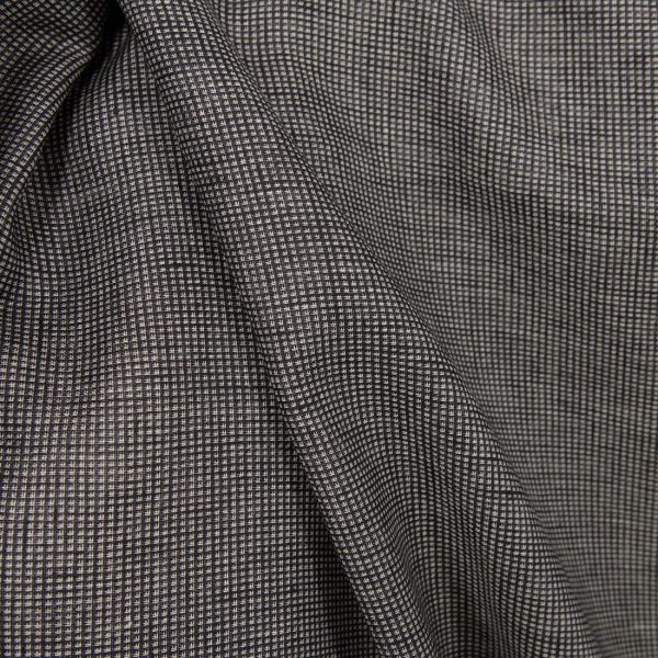 Linen black checked double sided fabric close up detail
