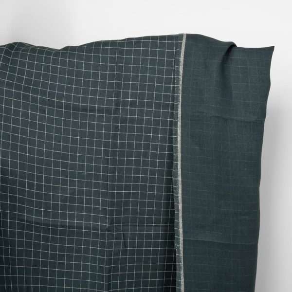 Linen fabric double-sided dark blue with grey checks
