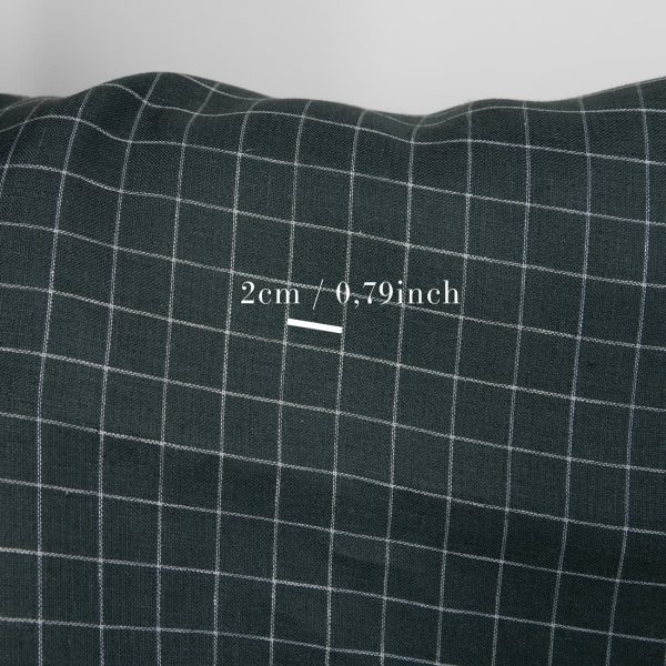 Linen fabric double-sided dark blue with grey checks with measurements