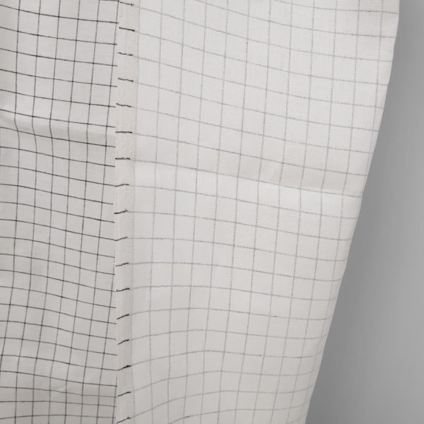 Linen fabric double-sided off-white with black checks lighter white side