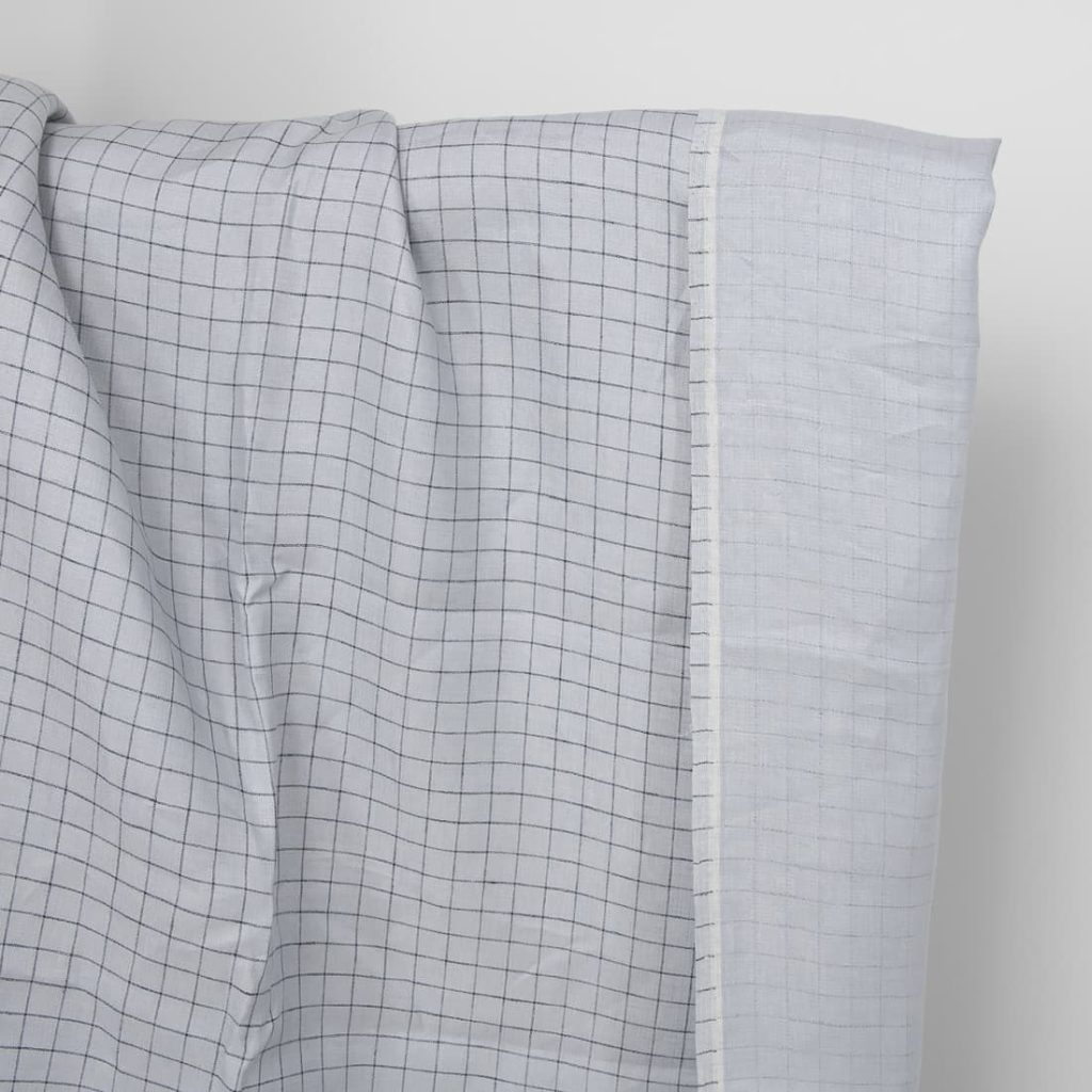 Linen fabric double-sided light grey with blue checks