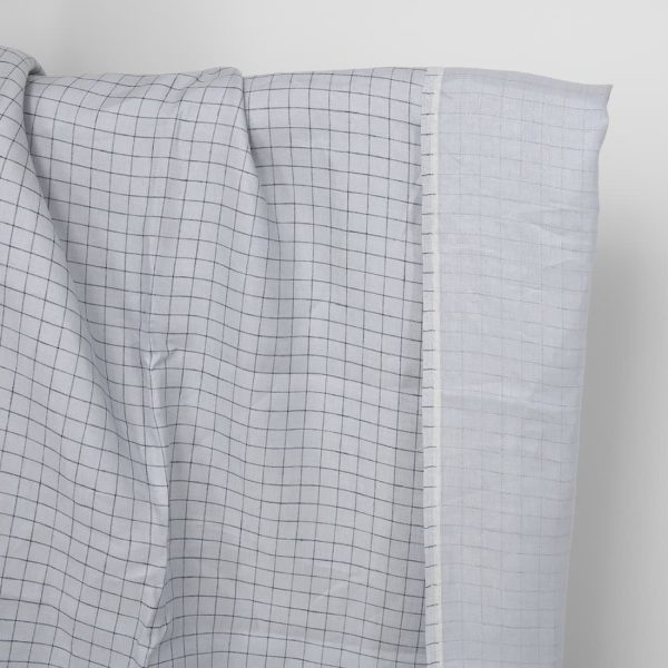 Linen fabric double-sided light grey with blue checks