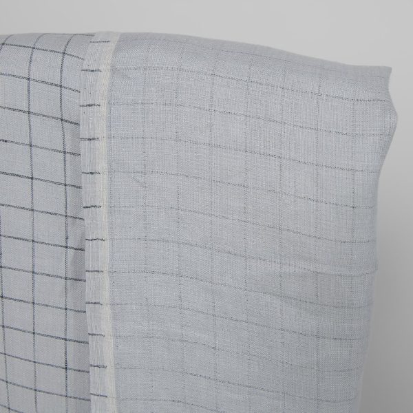 Linen fabric double-sided light grey with blue checks other side