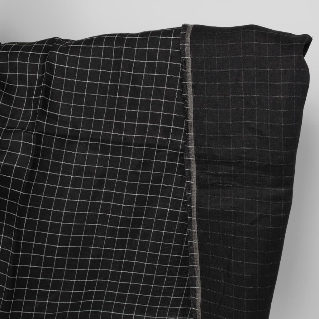 Linen fabric double-sided black with white checks