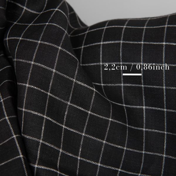 Linen fabric double-sided black with white checks with measurements