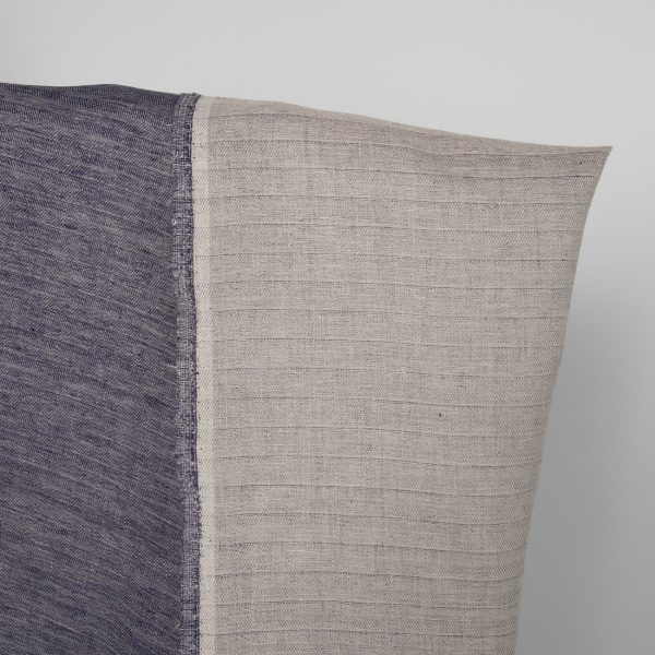 Linen fabric cobalt blue and beige double-sided, herringbone