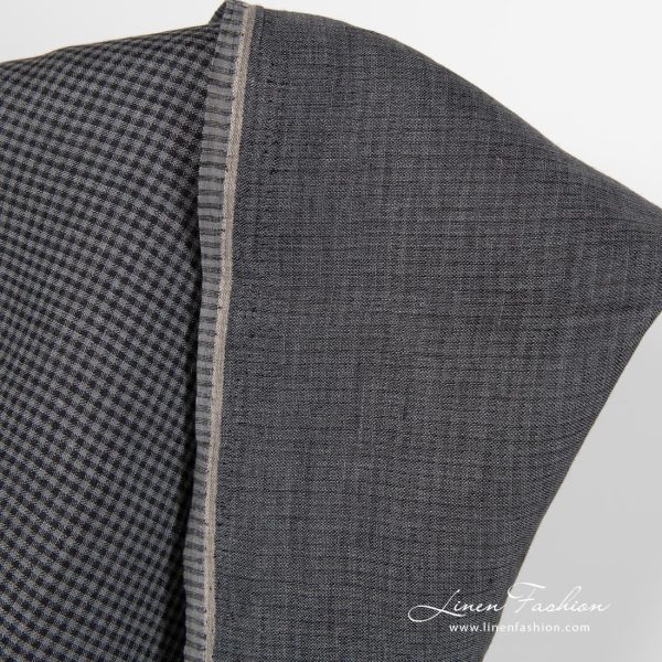 Checked linen fabric in black grey.