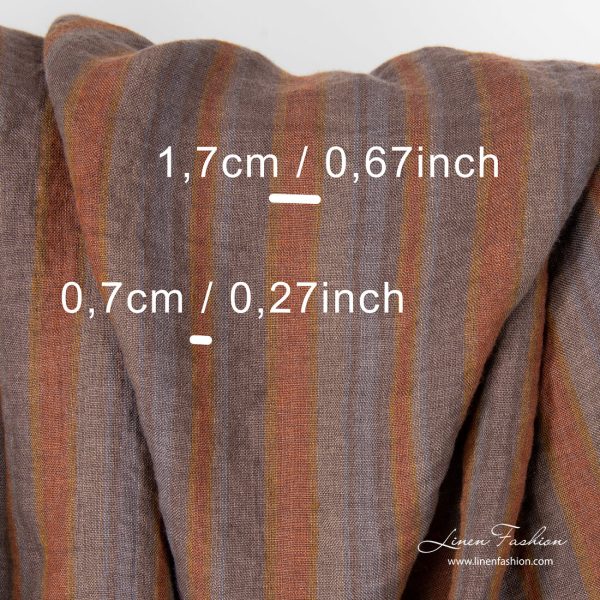 Grey and brown stripe dimensions of washed linen fabric