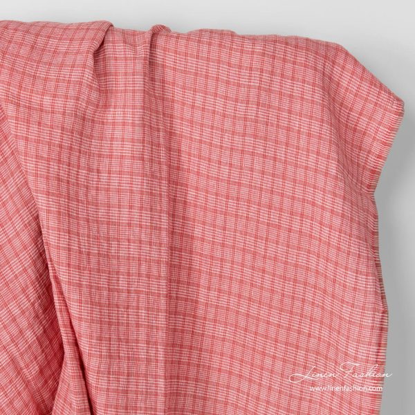 Washed linen fabric in rose squares and tiny white checks