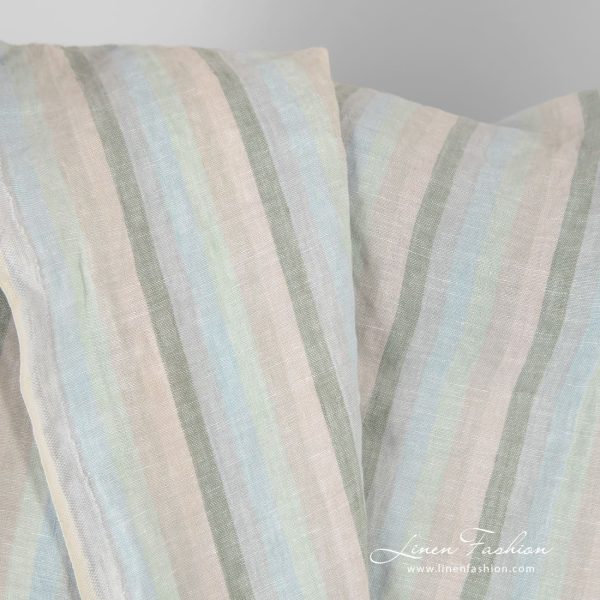 Multicolored linen fabric in vertical stripes, washed