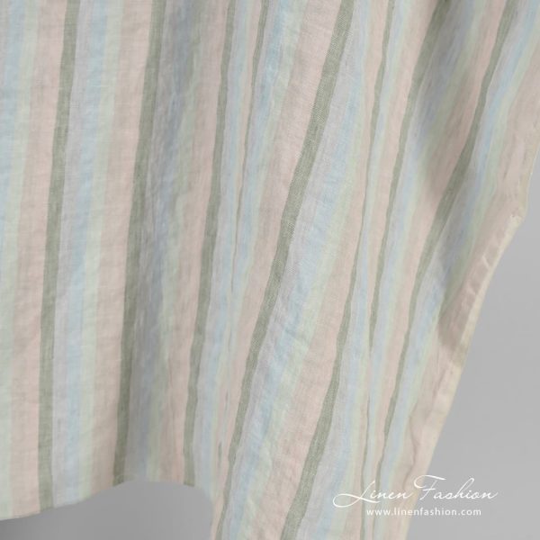 Multicolored linen fabric in vertical stripes