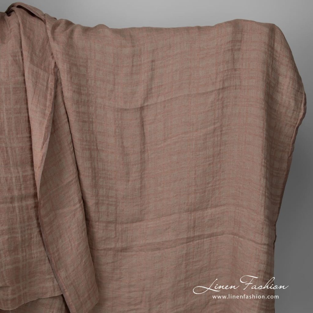 Washed linen fabric brownish grey colour check pattern