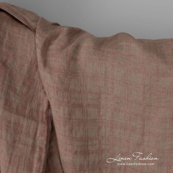 Washed linen fabric brownish grey colour check pattern product photo